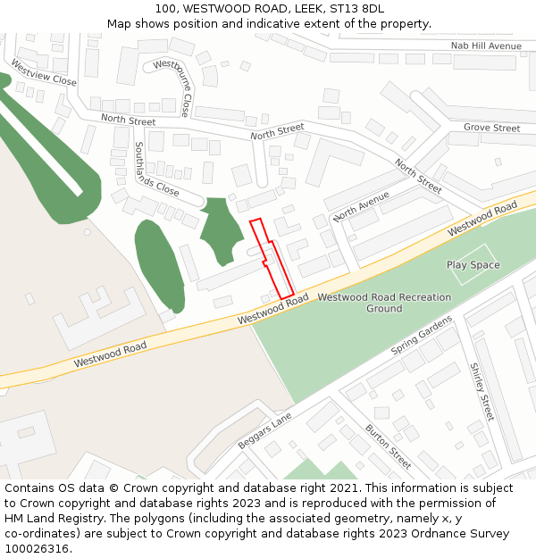 100, WESTWOOD ROAD, LEEK, ST13 8DL: Location map and indicative extent of plot