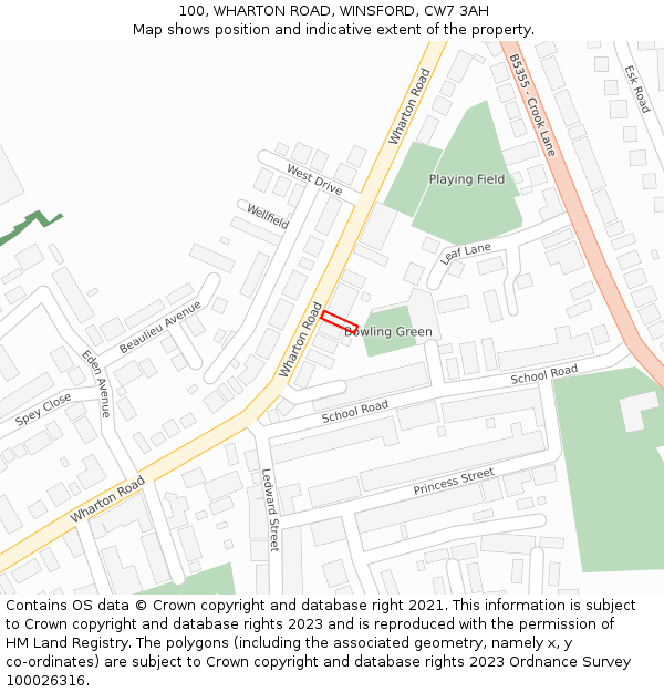 100, WHARTON ROAD, WINSFORD, CW7 3AH: Location map and indicative extent of plot