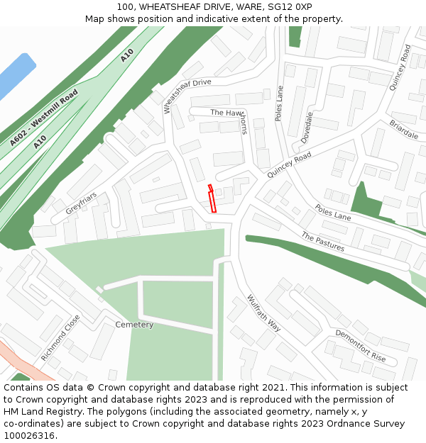 100, WHEATSHEAF DRIVE, WARE, SG12 0XP: Location map and indicative extent of plot