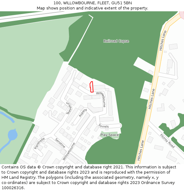 100, WILLOWBOURNE, FLEET, GU51 5BN: Location map and indicative extent of plot