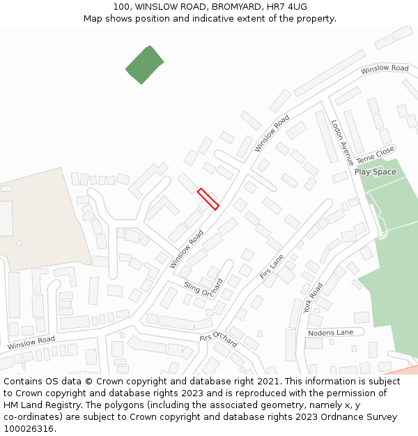 100, WINSLOW ROAD, BROMYARD, HR7 4UG: Location map and indicative extent of plot
