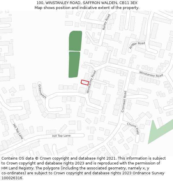 100, WINSTANLEY ROAD, SAFFRON WALDEN, CB11 3EX: Location map and indicative extent of plot