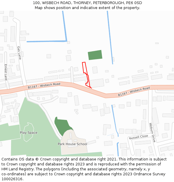 100, WISBECH ROAD, THORNEY, PETERBOROUGH, PE6 0SD: Location map and indicative extent of plot