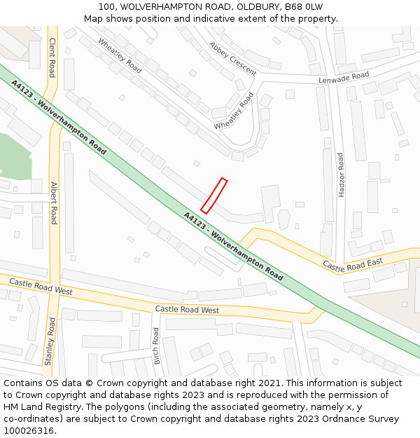 100, WOLVERHAMPTON ROAD, OLDBURY, B68 0LW: Location map and indicative extent of plot