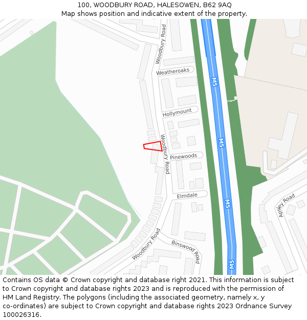 100, WOODBURY ROAD, HALESOWEN, B62 9AQ: Location map and indicative extent of plot