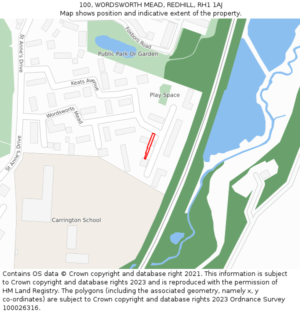 100, WORDSWORTH MEAD, REDHILL, RH1 1AJ: Location map and indicative extent of plot