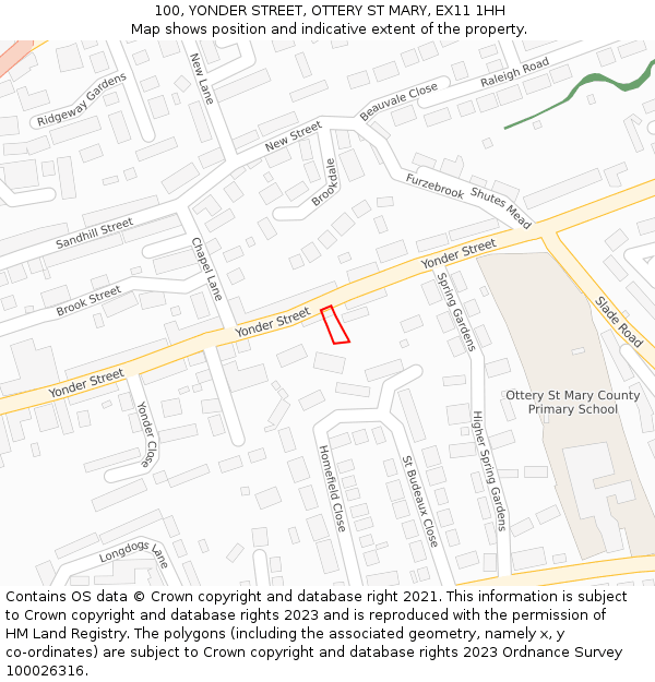 100, YONDER STREET, OTTERY ST MARY, EX11 1HH: Location map and indicative extent of plot