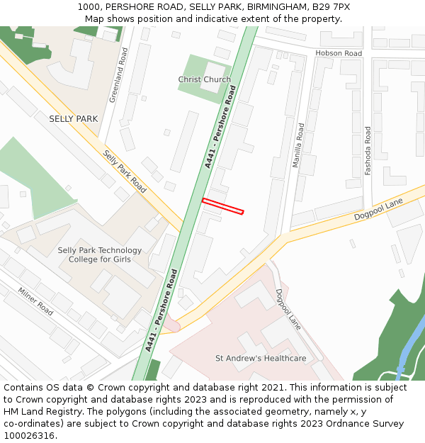 1000, PERSHORE ROAD, SELLY PARK, BIRMINGHAM, B29 7PX: Location map and indicative extent of plot