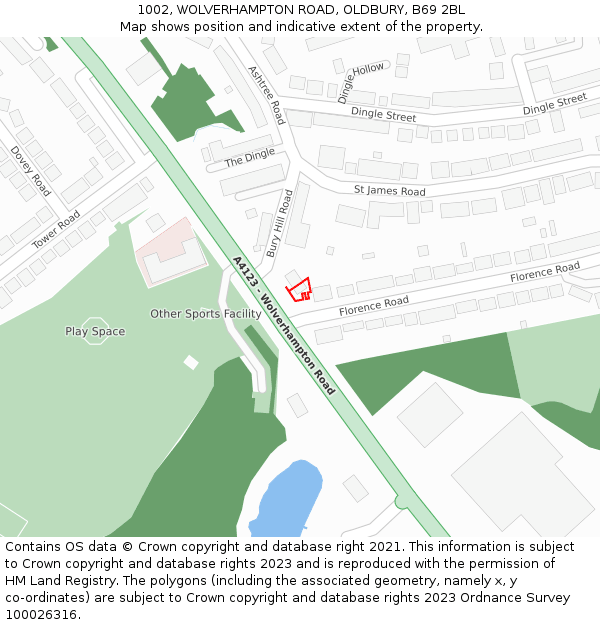 1002, WOLVERHAMPTON ROAD, OLDBURY, B69 2BL: Location map and indicative extent of plot