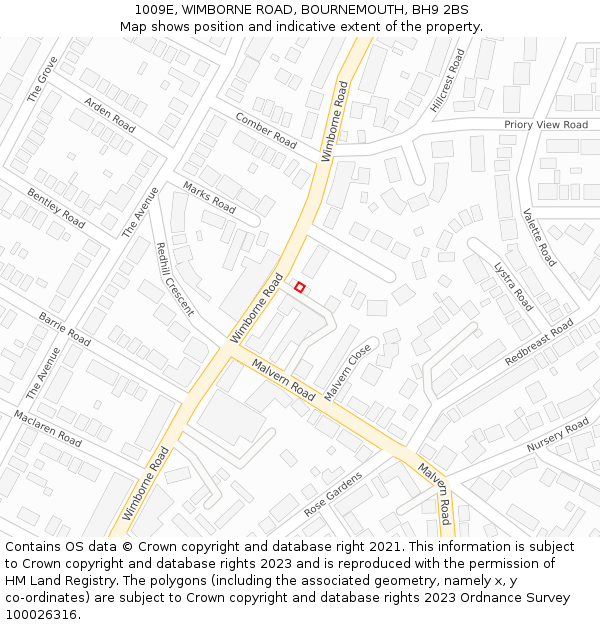 1009E, WIMBORNE ROAD, BOURNEMOUTH, BH9 2BS: Location map and indicative extent of plot
