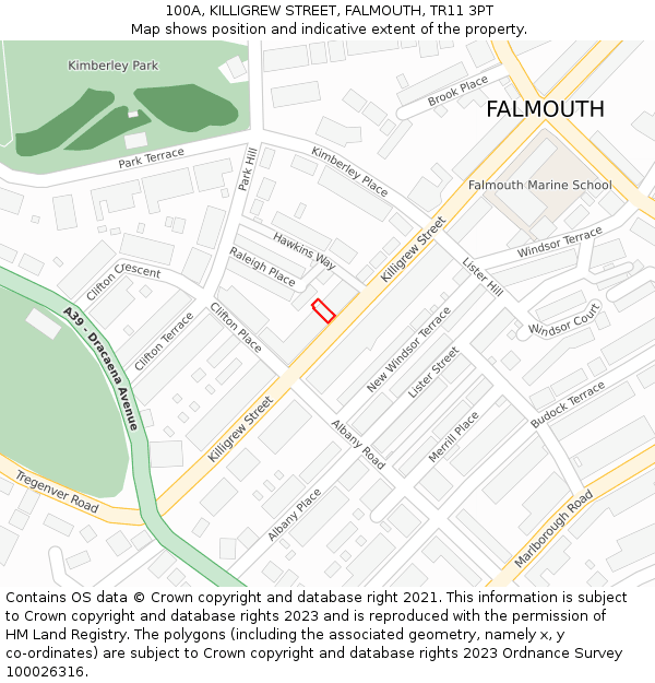 100A, KILLIGREW STREET, FALMOUTH, TR11 3PT: Location map and indicative extent of plot