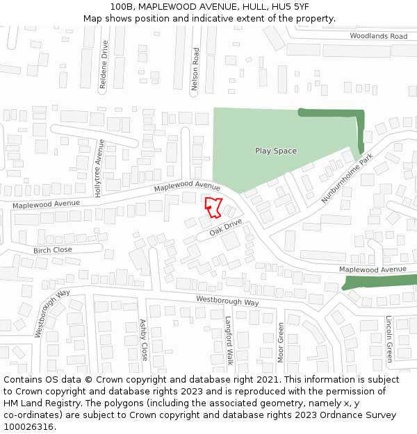 100B, MAPLEWOOD AVENUE, HULL, HU5 5YF: Location map and indicative extent of plot