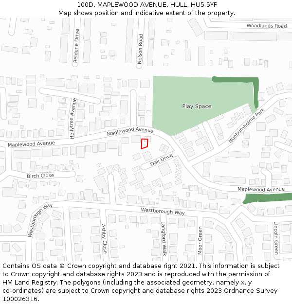100D, MAPLEWOOD AVENUE, HULL, HU5 5YF: Location map and indicative extent of plot