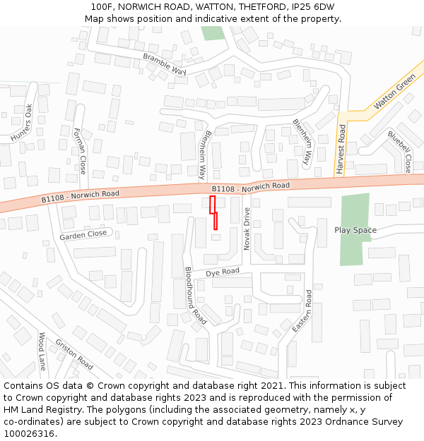 100F, NORWICH ROAD, WATTON, THETFORD, IP25 6DW: Location map and indicative extent of plot