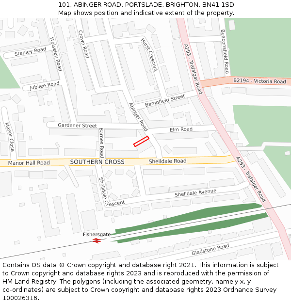 101, ABINGER ROAD, PORTSLADE, BRIGHTON, BN41 1SD: Location map and indicative extent of plot