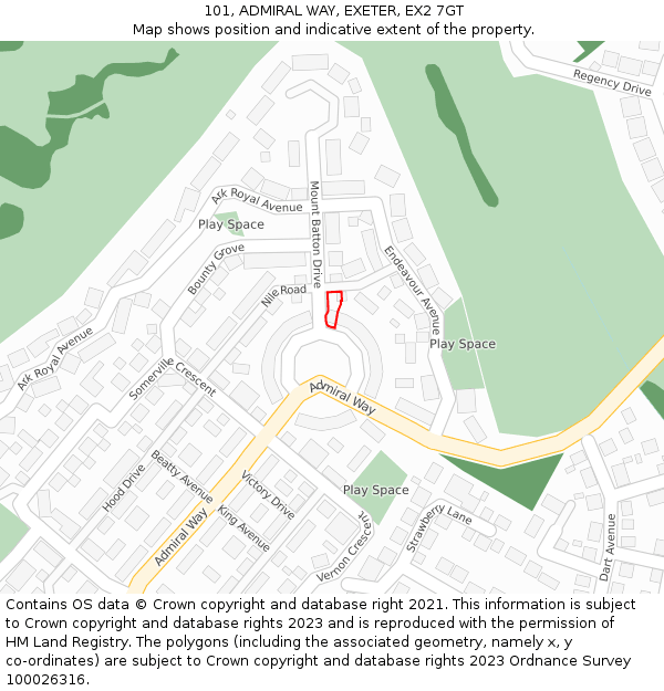101, ADMIRAL WAY, EXETER, EX2 7GT: Location map and indicative extent of plot