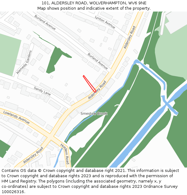 101, ALDERSLEY ROAD, WOLVERHAMPTON, WV6 9NE: Location map and indicative extent of plot