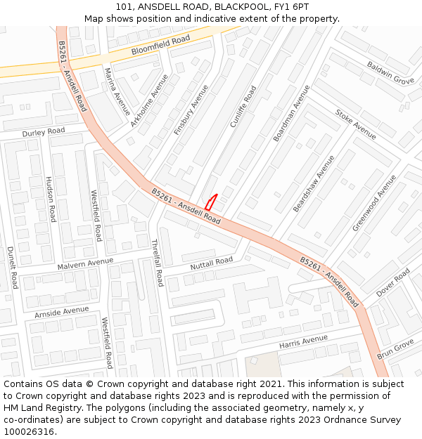 101, ANSDELL ROAD, BLACKPOOL, FY1 6PT: Location map and indicative extent of plot