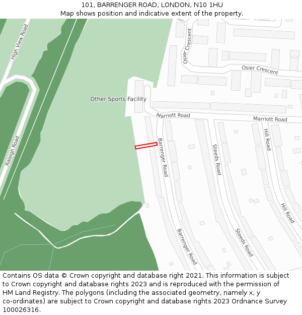 101, BARRENGER ROAD, LONDON, N10 1HU: Location map and indicative extent of plot