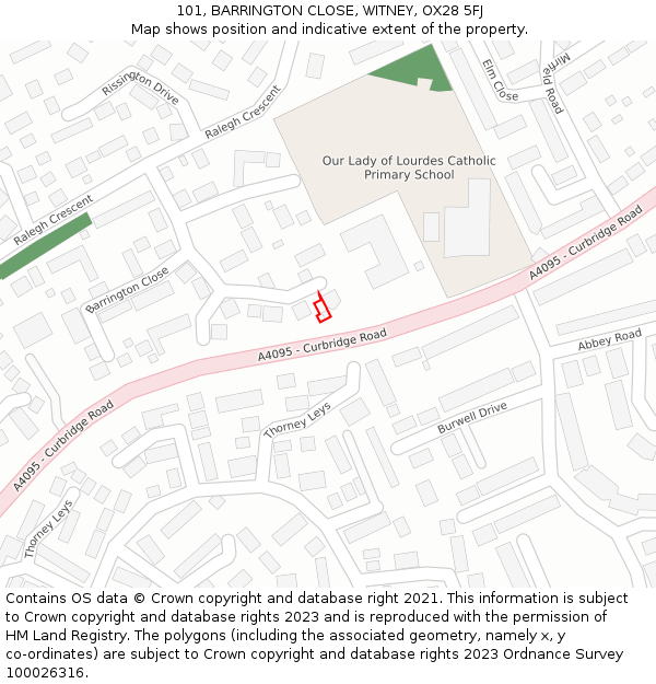 101, BARRINGTON CLOSE, WITNEY, OX28 5FJ: Location map and indicative extent of plot