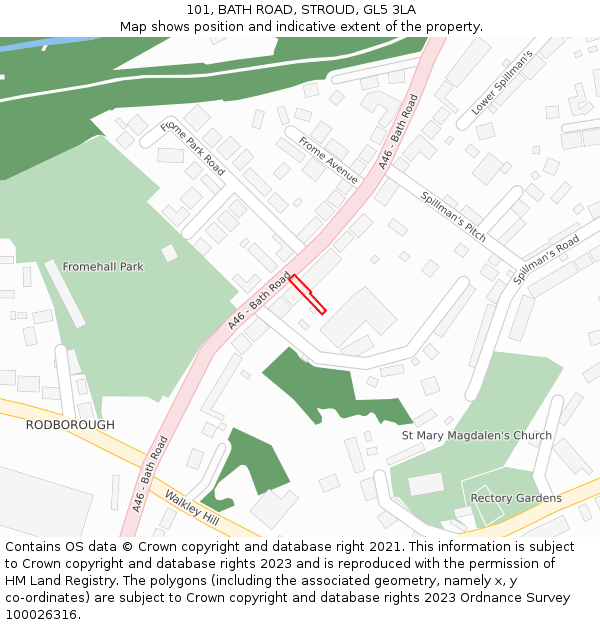 101, BATH ROAD, STROUD, GL5 3LA: Location map and indicative extent of plot