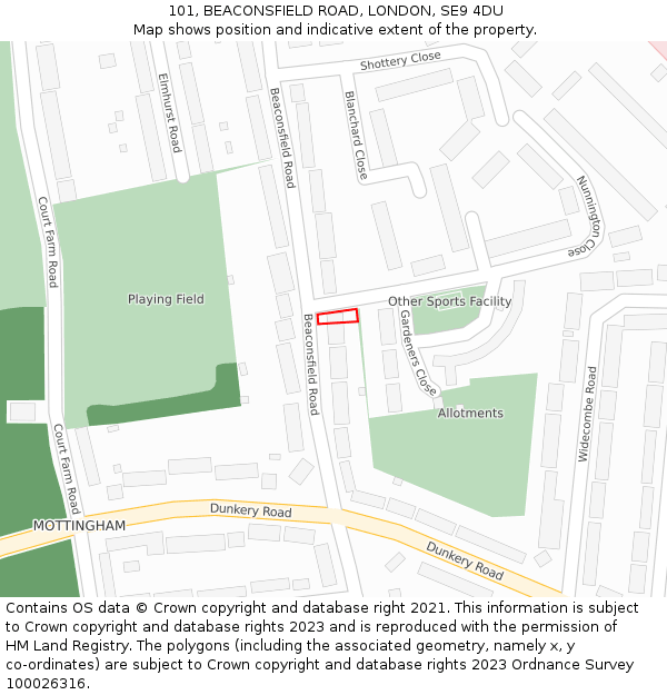101, BEACONSFIELD ROAD, LONDON, SE9 4DU: Location map and indicative extent of plot