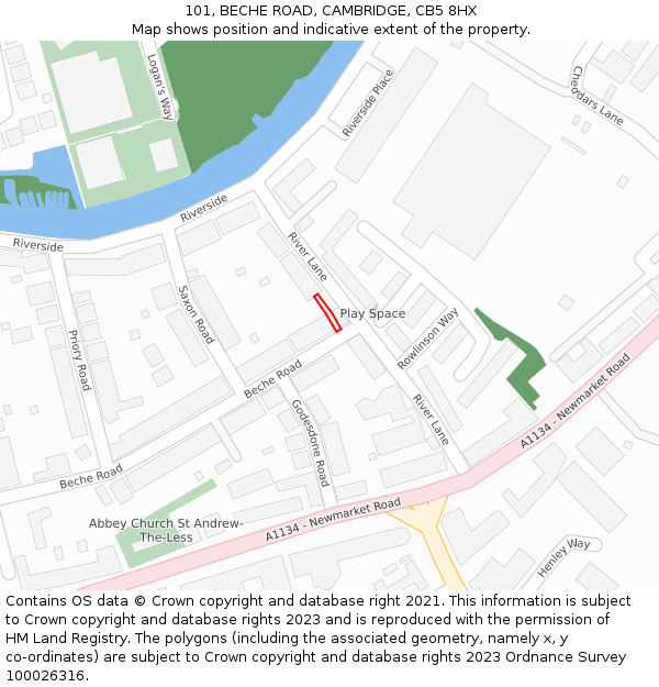 101, BECHE ROAD, CAMBRIDGE, CB5 8HX: Location map and indicative extent of plot
