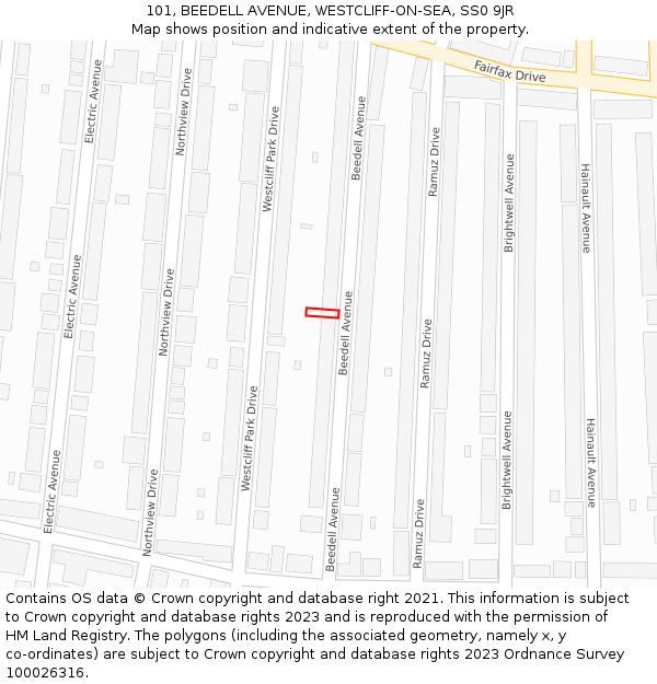101, BEEDELL AVENUE, WESTCLIFF-ON-SEA, SS0 9JR: Location map and indicative extent of plot