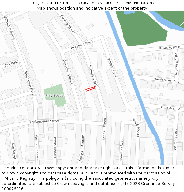 101, BENNETT STREET, LONG EATON, NOTTINGHAM, NG10 4RD: Location map and indicative extent of plot
