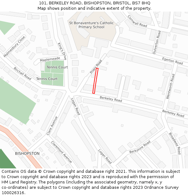 101, BERKELEY ROAD, BISHOPSTON, BRISTOL, BS7 8HQ: Location map and indicative extent of plot