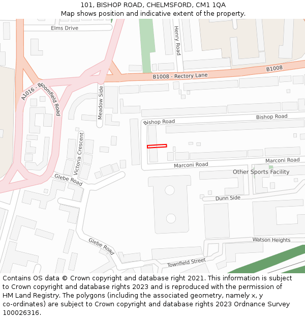 101, BISHOP ROAD, CHELMSFORD, CM1 1QA: Location map and indicative extent of plot