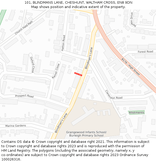 101, BLINDMANS LANE, CHESHUNT, WALTHAM CROSS, EN8 9DN: Location map and indicative extent of plot
