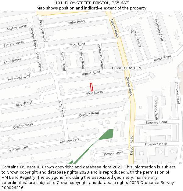 101, BLOY STREET, BRISTOL, BS5 6AZ: Location map and indicative extent of plot