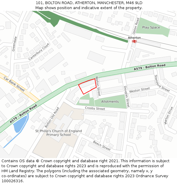 101, BOLTON ROAD, ATHERTON, MANCHESTER, M46 9LD: Location map and indicative extent of plot