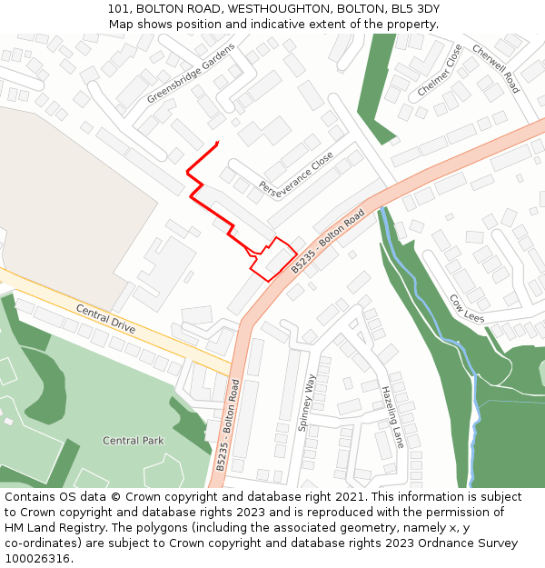 101, BOLTON ROAD, WESTHOUGHTON, BOLTON, BL5 3DY: Location map and indicative extent of plot