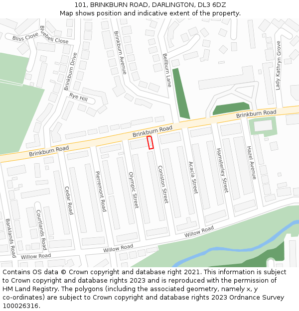 101, BRINKBURN ROAD, DARLINGTON, DL3 6DZ: Location map and indicative extent of plot