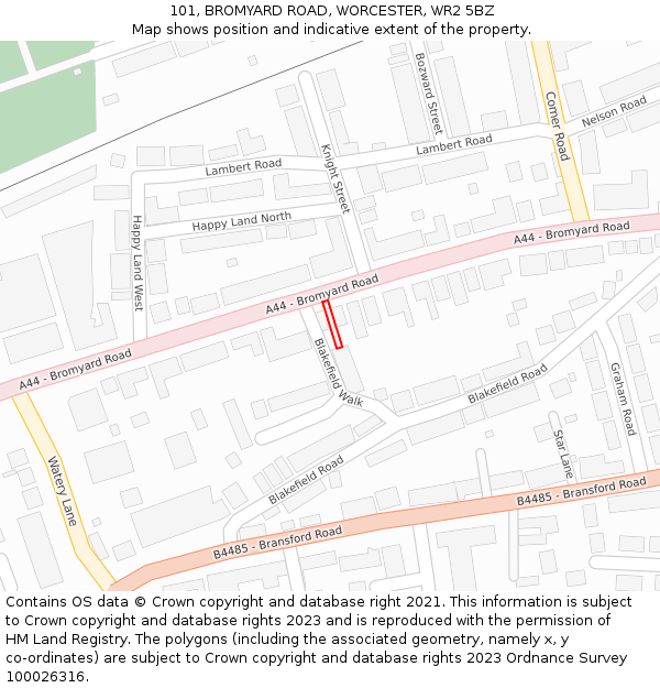 101, BROMYARD ROAD, WORCESTER, WR2 5BZ: Location map and indicative extent of plot