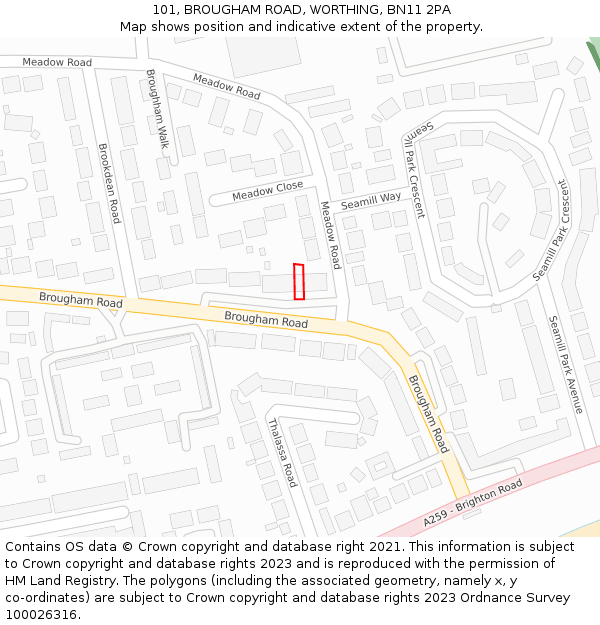 101, BROUGHAM ROAD, WORTHING, BN11 2PA: Location map and indicative extent of plot