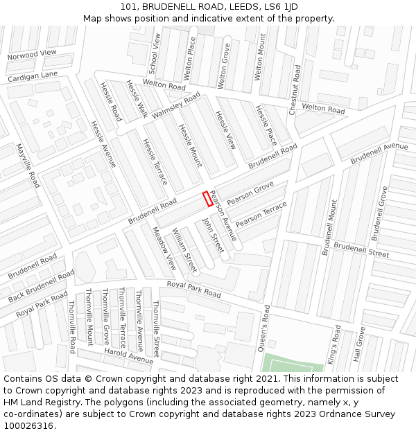 101, BRUDENELL ROAD, LEEDS, LS6 1JD: Location map and indicative extent of plot