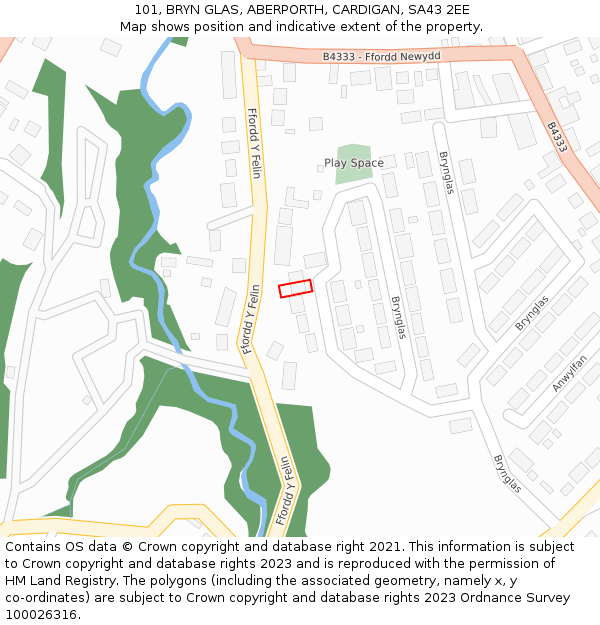 101, BRYN GLAS, ABERPORTH, CARDIGAN, SA43 2EE: Location map and indicative extent of plot