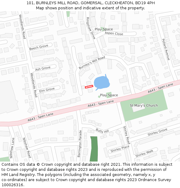 101, BURNLEYS MILL ROAD, GOMERSAL, CLECKHEATON, BD19 4PH: Location map and indicative extent of plot
