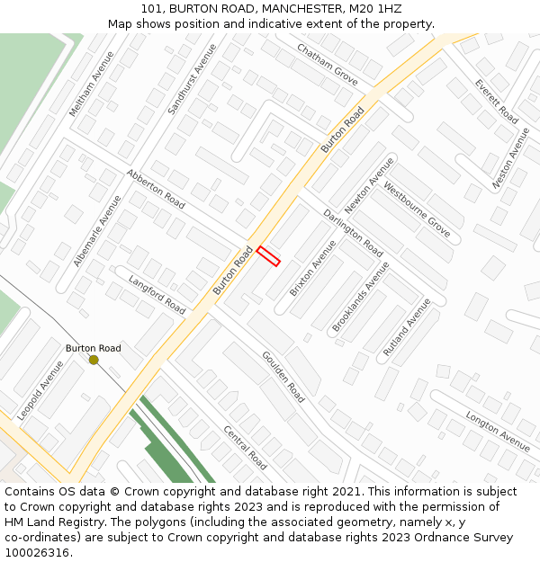 101, BURTON ROAD, MANCHESTER, M20 1HZ: Location map and indicative extent of plot