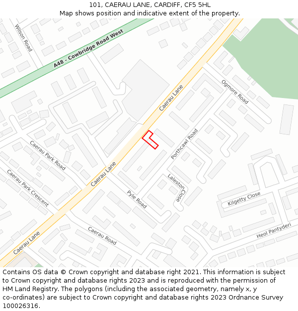 101, CAERAU LANE, CARDIFF, CF5 5HL: Location map and indicative extent of plot