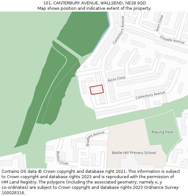 101, CANTERBURY AVENUE, WALLSEND, NE28 9QD: Location map and indicative extent of plot