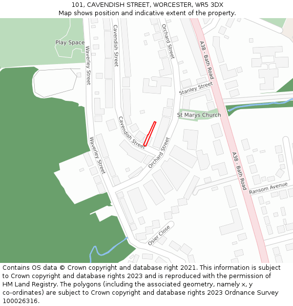 101, CAVENDISH STREET, WORCESTER, WR5 3DX: Location map and indicative extent of plot