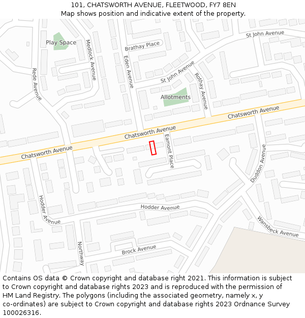 101, CHATSWORTH AVENUE, FLEETWOOD, FY7 8EN: Location map and indicative extent of plot