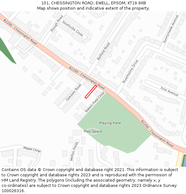 101, CHESSINGTON ROAD, EWELL, EPSOM, KT19 9XB: Location map and indicative extent of plot