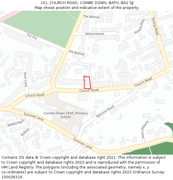 101, CHURCH ROAD, COMBE DOWN, BATH, BA2 5JJ: Location map and indicative extent of plot