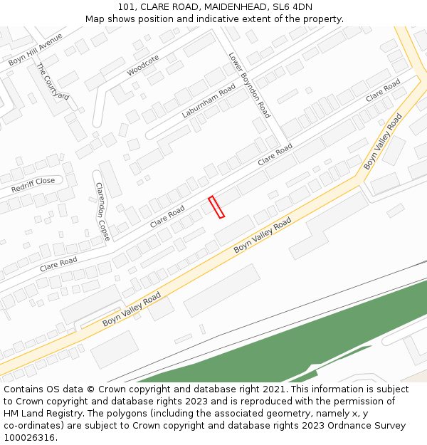 101, CLARE ROAD, MAIDENHEAD, SL6 4DN: Location map and indicative extent of plot