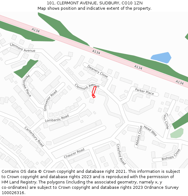 101, CLERMONT AVENUE, SUDBURY, CO10 1ZN: Location map and indicative extent of plot